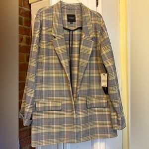 Liverpool Gray Yellow Plaid Boyfriend Open Blazer Jacket Academia Heritage L